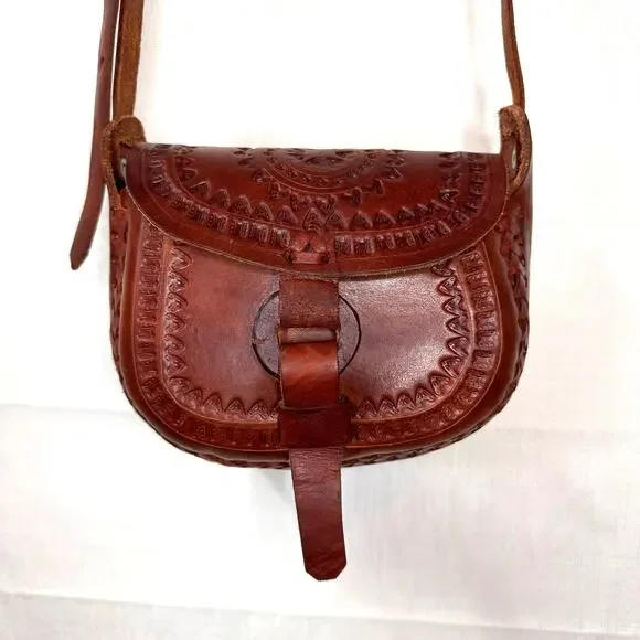 UNIQUE Tooled Leather Purse Crossbody Bag Satchel Mexican Western Cowgirl Boho - Picture 1 of 14